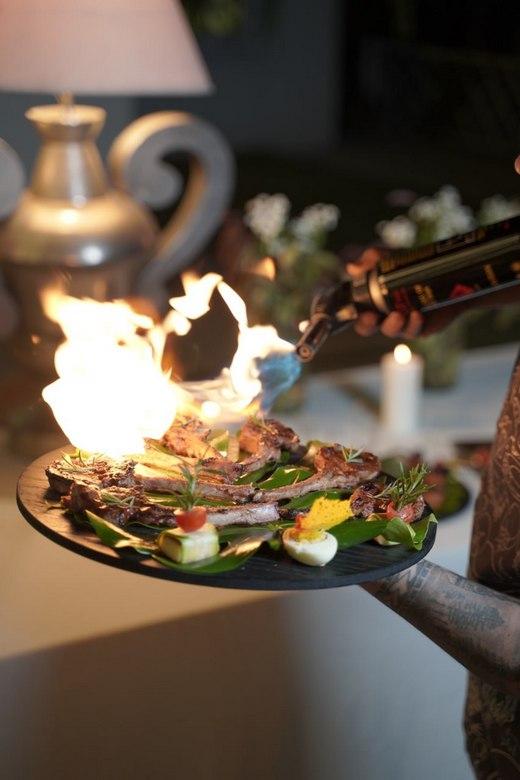Main course meal with rice, meat, and vegetables